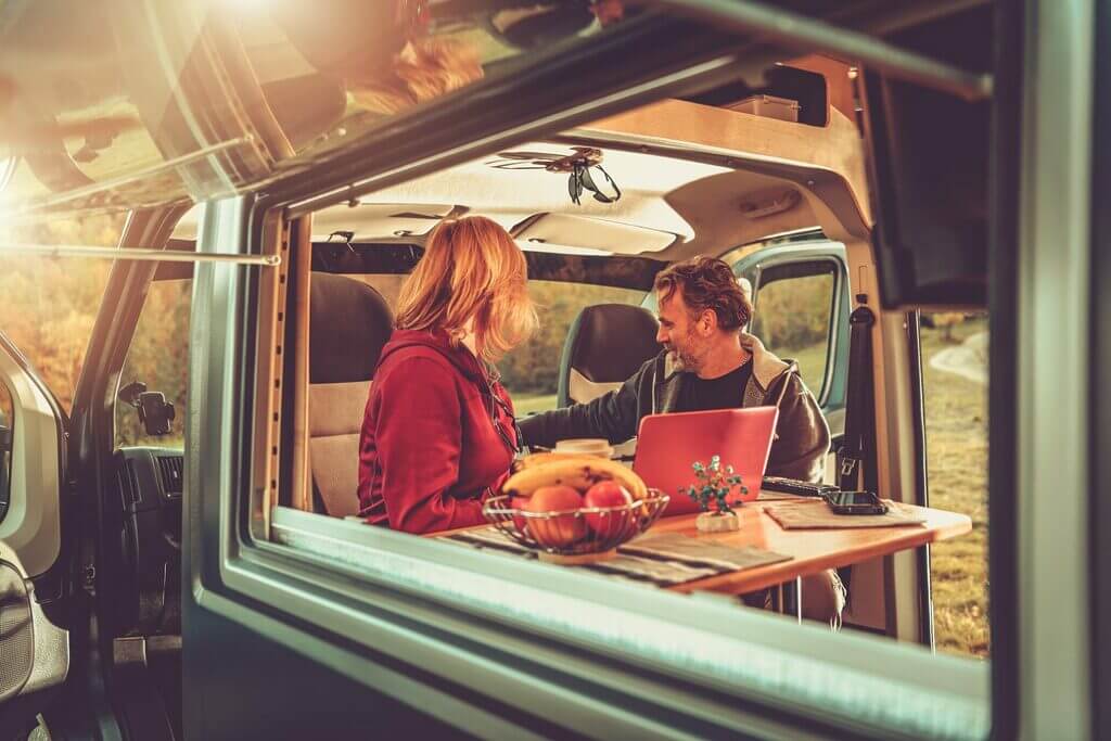 Boondocking Camping Inside Modern RV Camper Van