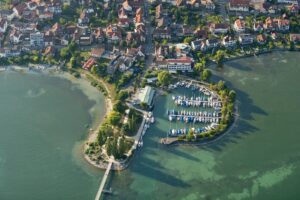 Germany, Lake Constance, Aerial view, Immenstaad, Hythe and marina