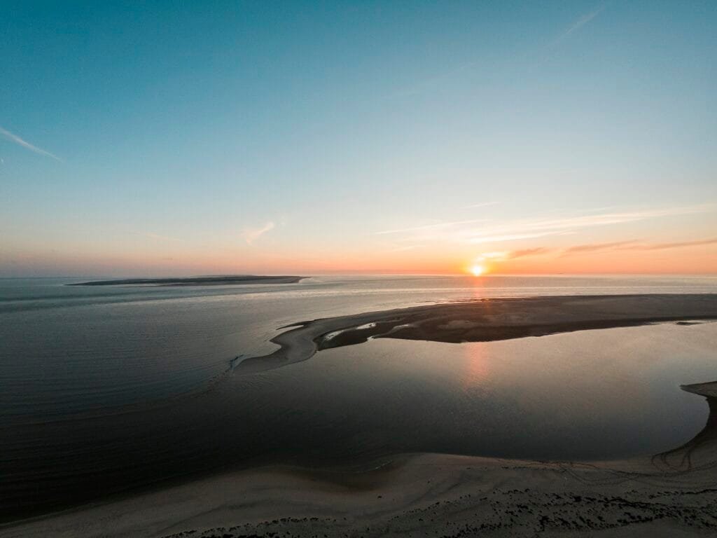 Sunset sky over the sea in Langeoog Island, Germany in summer