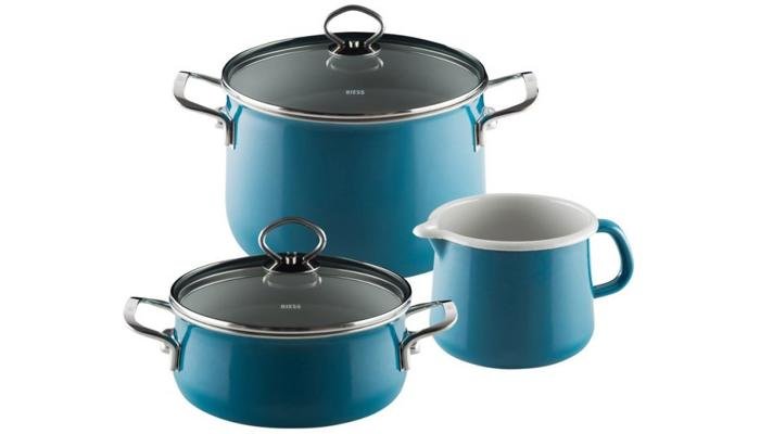 Riess Emaille Topfset, Starterset, 3-teilig, aquamarin 1 Riess Emaille Topfset, Starterset, 3-teilig, aquamarin