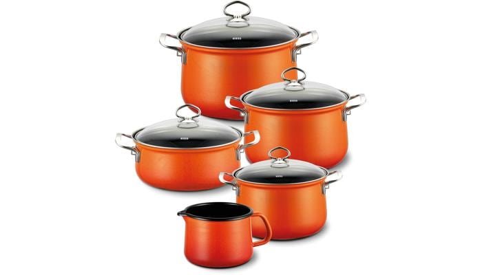 Riess Emaille Topfset, Sparset, 5-teilig, corall 1 Riess Emaille Topfset, Sparset, 5-teilig, corall