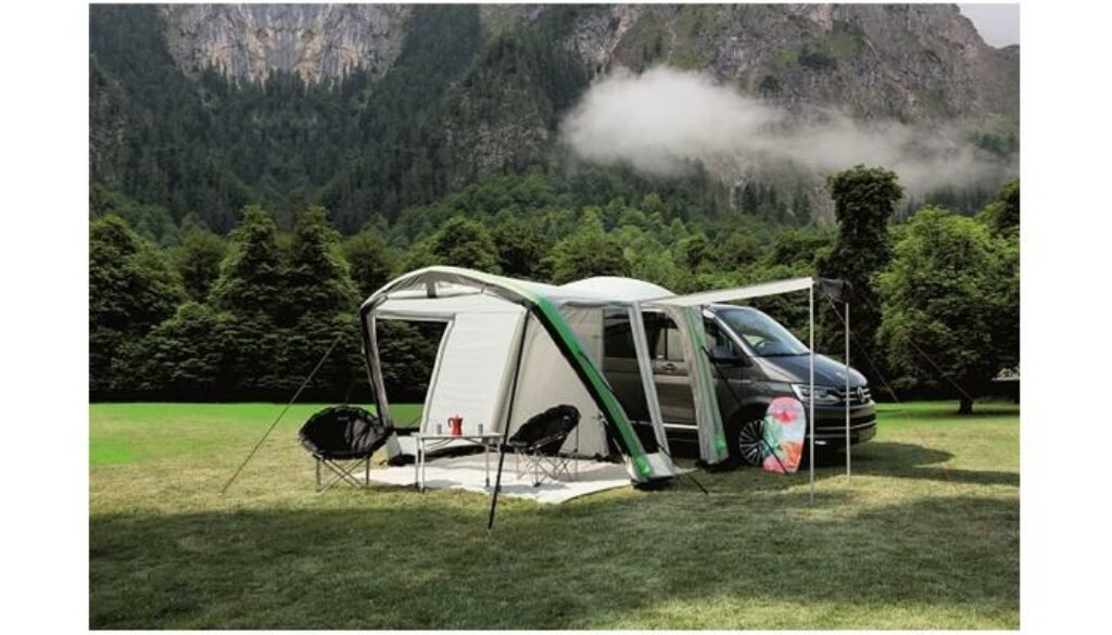 Freistehendes Vorzelt für Wohnwagen: Entdecken Sie Ihren perfekten Begleiter für unvergessliche Campingmomente 🚐🏕️ 2 Herzog Air Travel II Busvorzelt 340x240cm, hellgrau/grün