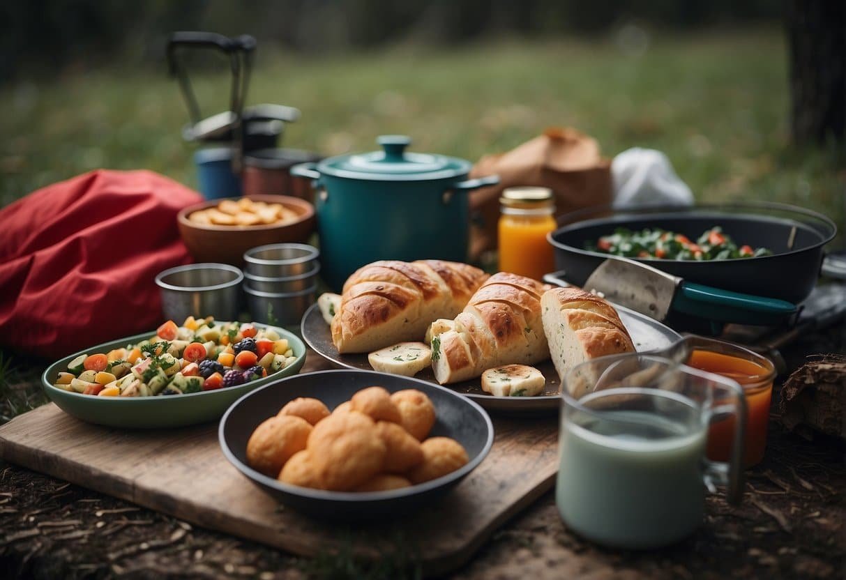 Nie wieder was vergessen: Die ultimative Packliste fürs Camping im Frühling 5 A camping scene with food and supplies laid out, ready for spring