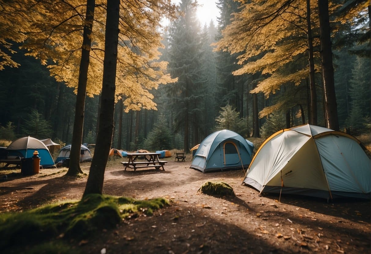 A serene campsite in the Black Forest, with changing seasons and weather