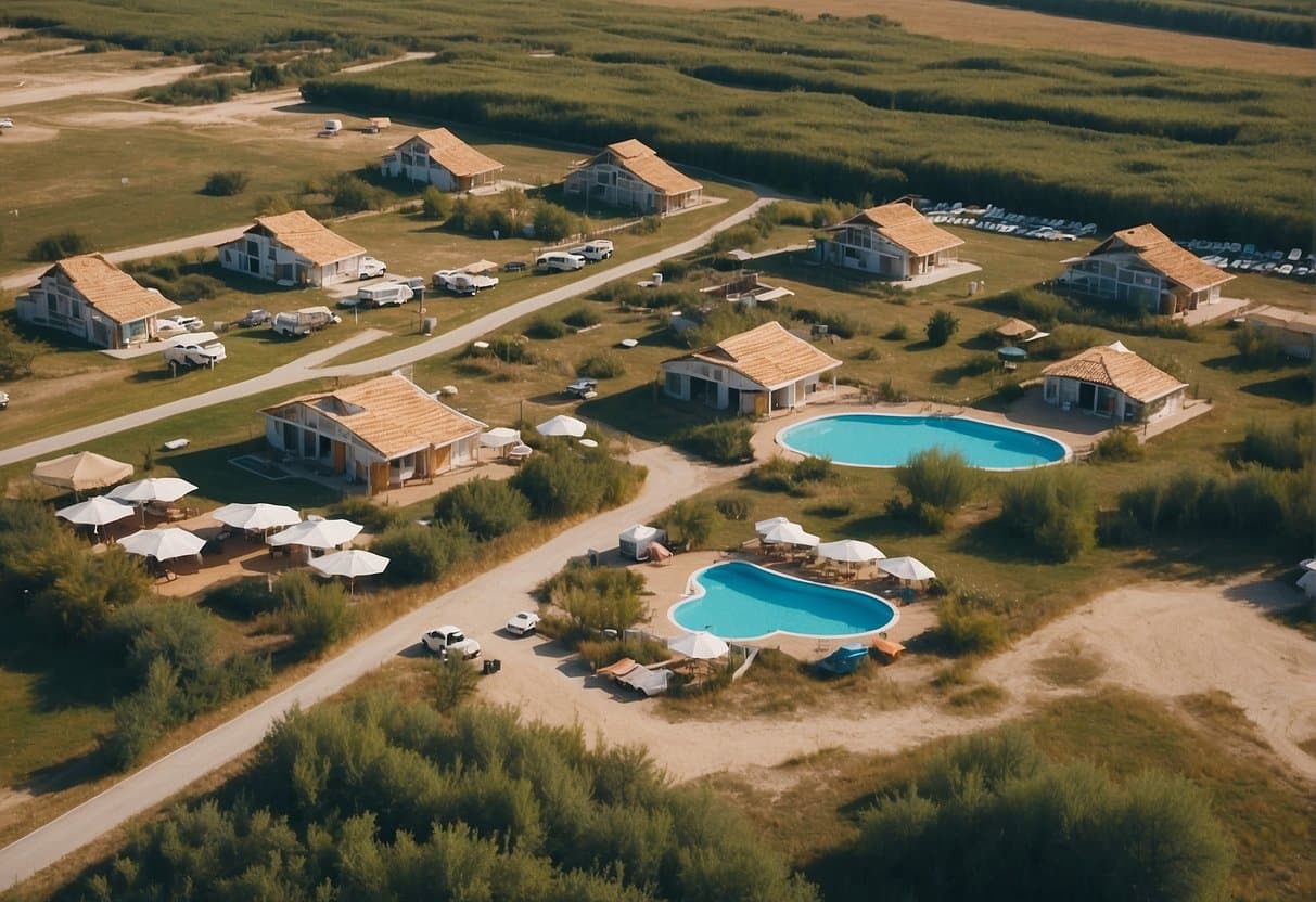 A bird's eye view of Bibione camping sites, bungalows, and Maxicaravans in Bibione