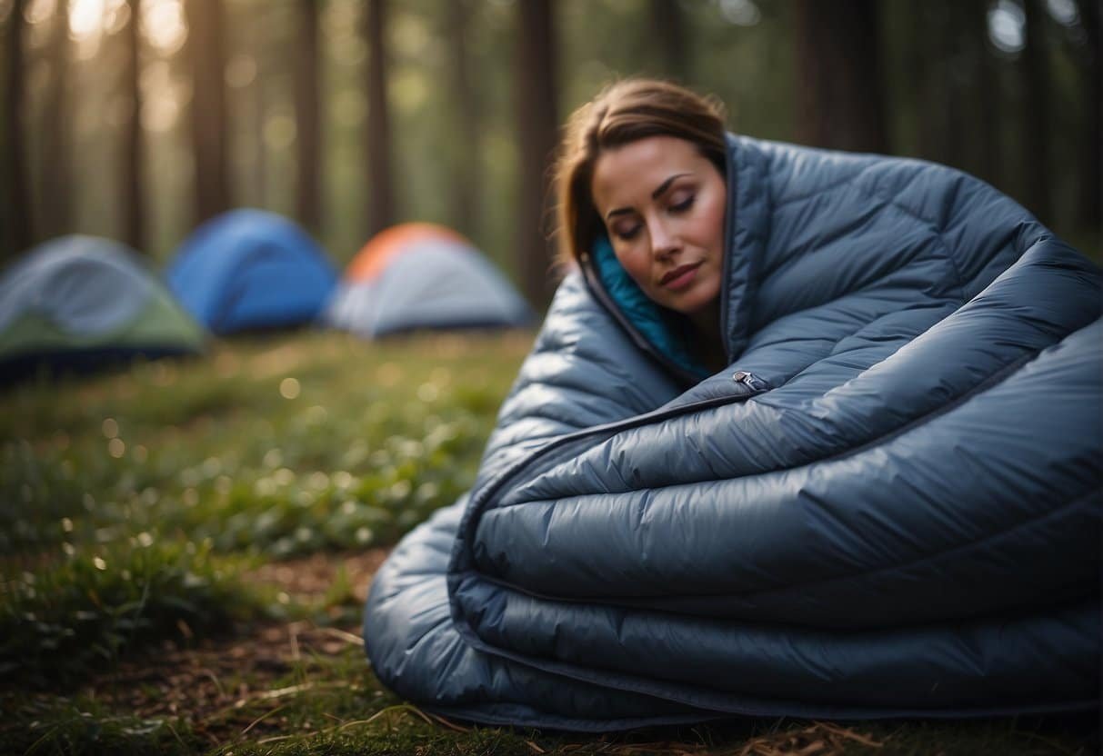 A durable synthetic sleeping bag is carefully selected for various camping conditions