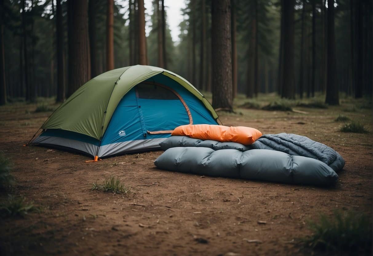 A variety of camping scenarios with corresponding synthetic sleeping bags