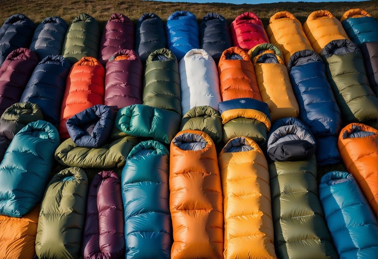 A diverse array of top 5 synthetic sleeping bags for every season, emphasizing sustainability and environmental considerations