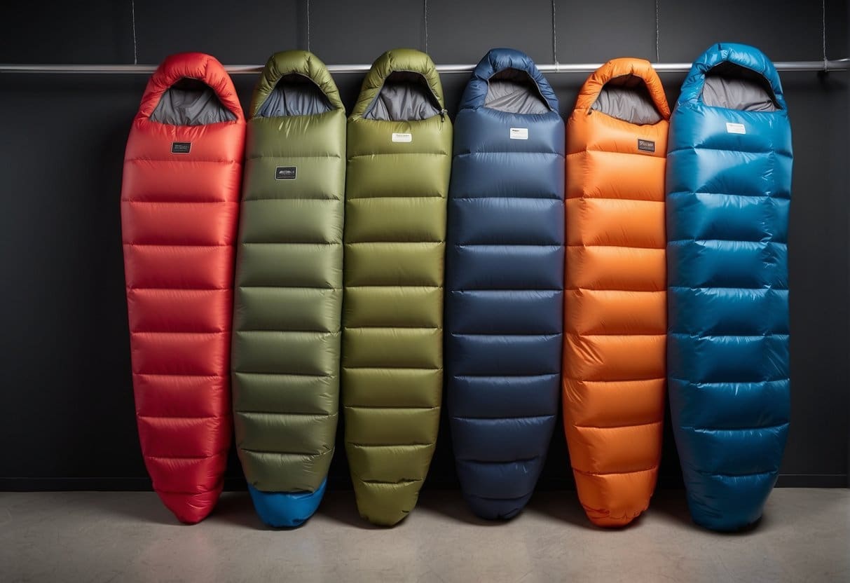 A variety of synthetic sleeping bags are displayed, each with different features and specifications, ready for comparison and selection