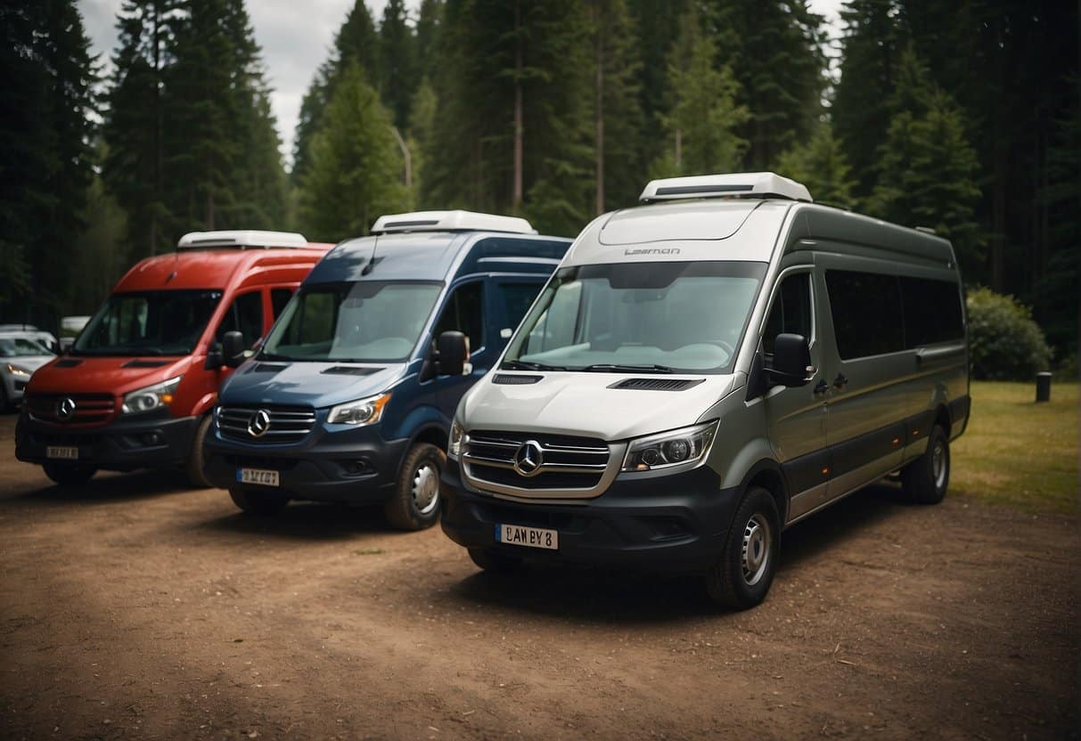 A variety of camping vans of different budgets are displayed, showcasing their features and safety technology
