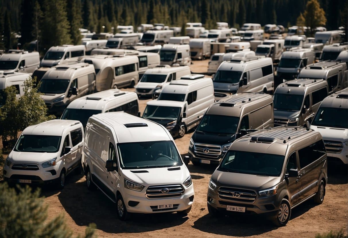 A variety of camping vans and manufacturers displayed with price tags, inviting customers to find their dream model