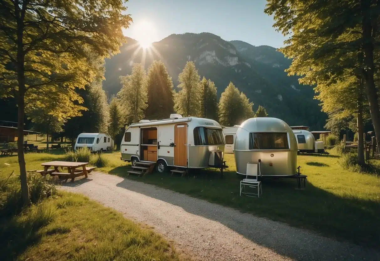 Camping in Kössen: Unvergessliche Abenteuer und Naturerlebnisse 4 A serene campsite in Kössen, Austria, with lush greenery, clear blue skies, and cozy camping facilities