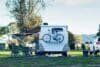 RV caravan with bike on the back camping at the caravan park