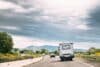 Motorhome Car Goes On Highway Road In Catalonia, Spain