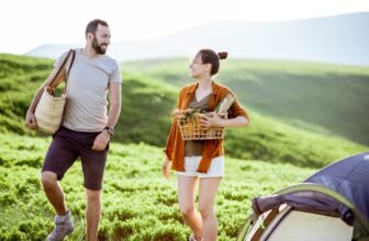 Young couple traveling in the mountains