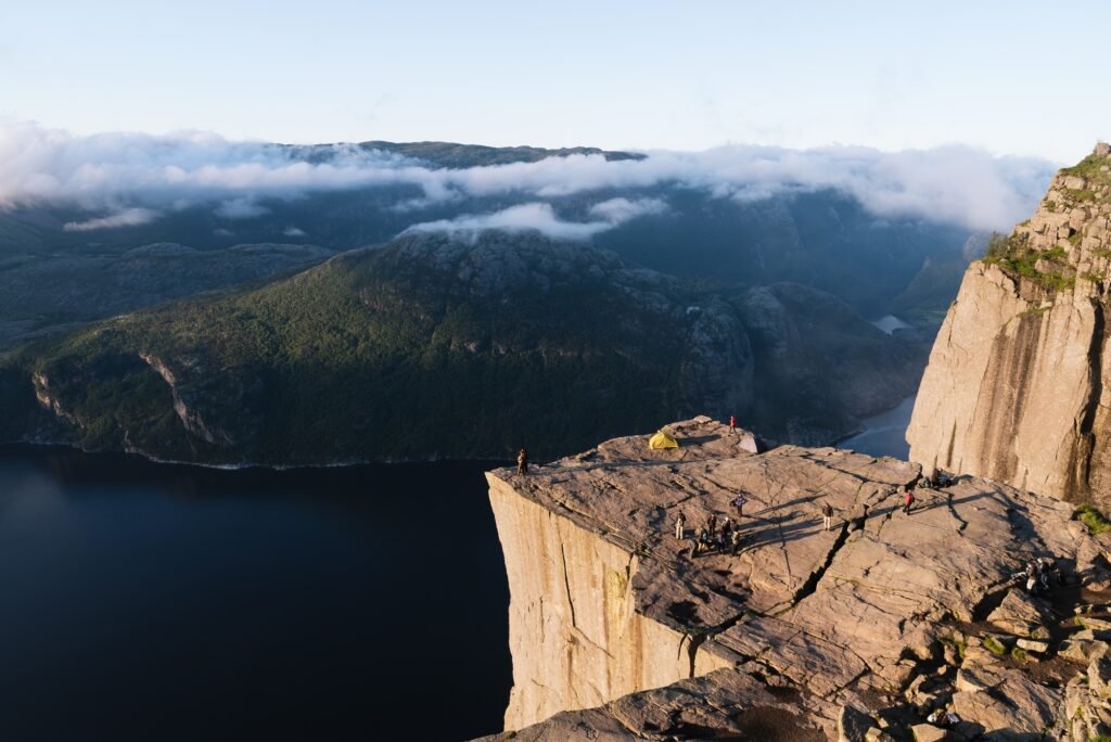 Cliff Preikestolen at fjord Lysefjord, Norway