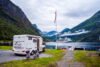 Geiranger fjord, Norway. Family vacation travel RV, holiday trip