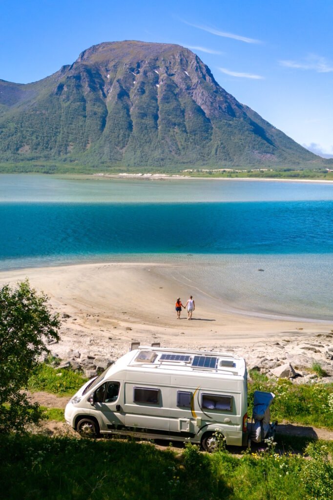 Norwegian Fjord Escape: Campervan Adventure, motorhome at the beach of Lofoten Norway