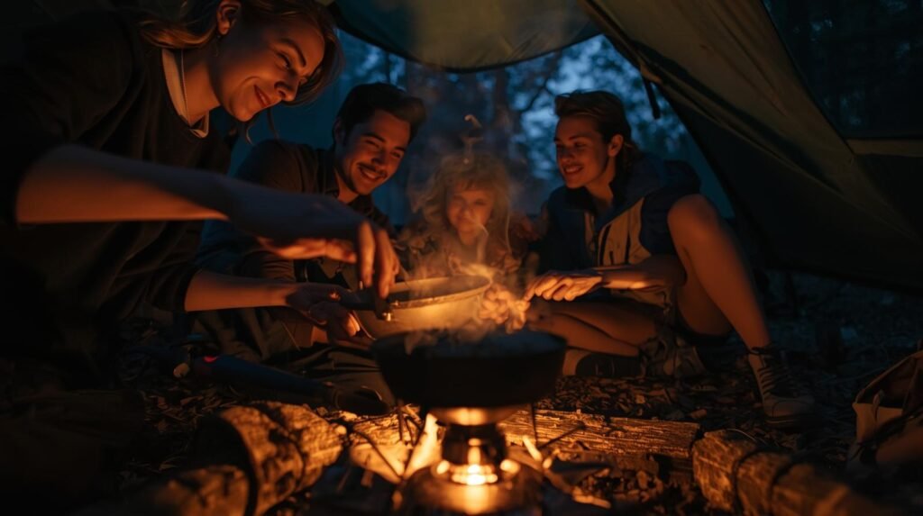 Bild 15 Familie beim gemeinsamen Kochen am Campingkocher - Camping Check